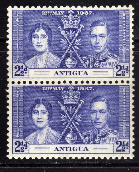 SCOTT# 83 ANTIGUA-VERTICAL PAIR-1937 CORONATION ISSUE