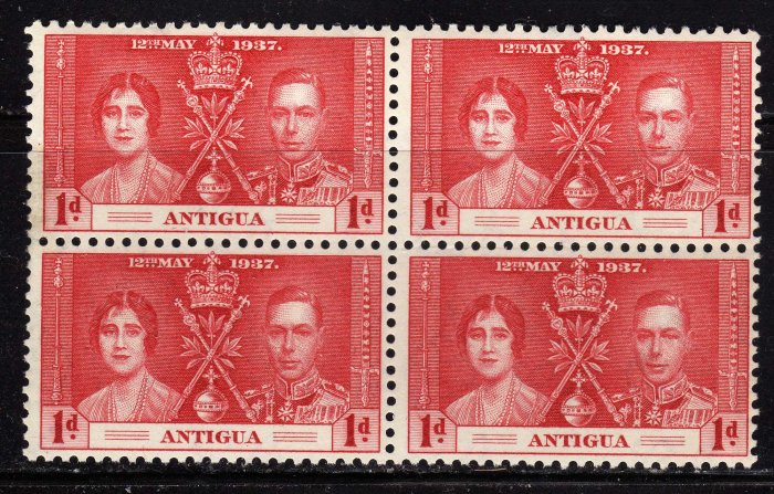 SCOTT# 81 ANTIGUA-BLOCK OF FOUR-1937 CORONATION ISSUE