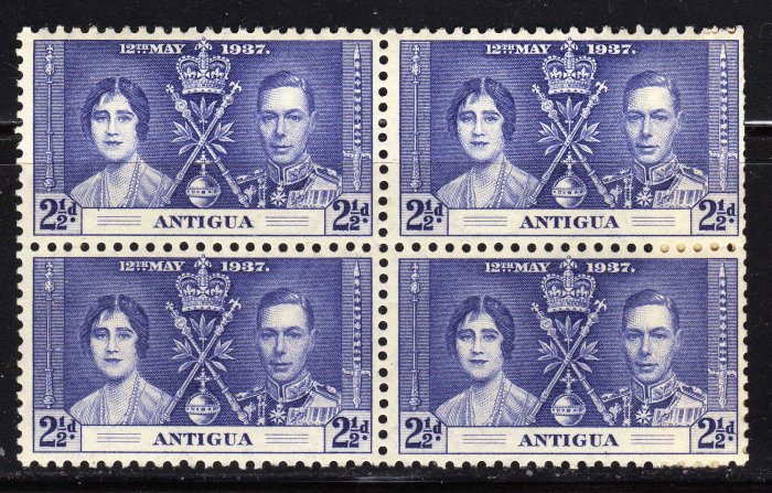 SCOTT# 83 ANTIGUA-BLOCK OF FOUR-1937 CORONATION ISSUE
