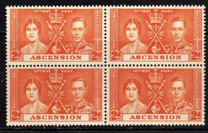 SCOTT 38, ASCENSION BLOCK OF FOUR-KING GEORGE Vl CORONATION ISSUE