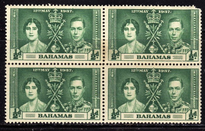 SCOTT# 97, BAHAMA BLOCK OF FOUR-KING GEORGE Vl CORONATION ISSUE