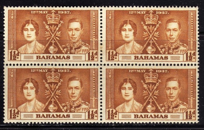 SCOTT# 98, BAHAMA BLOCK OF FOUR-KING GEORGE Vl CORONATION ISSUE