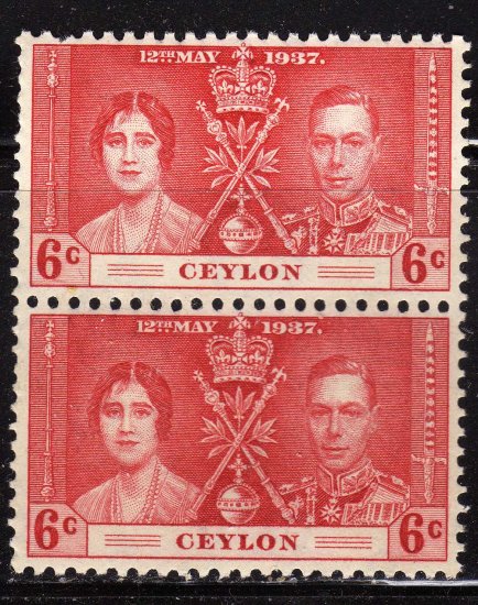 SC0TT# 275 CEYLON STAMPS KING GEORGE Vl CORONATION ISSUE