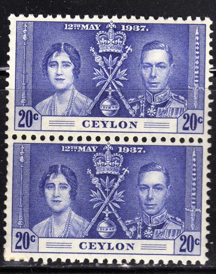 SC0TT# 277 CEYLON STAMPS KING GEORGE Vl CORONATION ISSUE