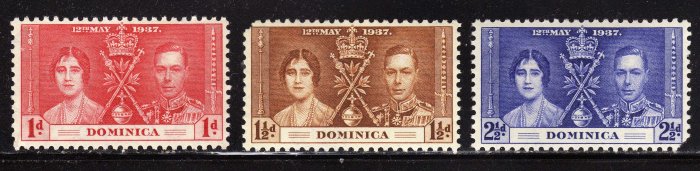 SC0TT# 94, 95, 96- DOMINICA STAMPS KING GEORGE Vl CORONATION ISSUE