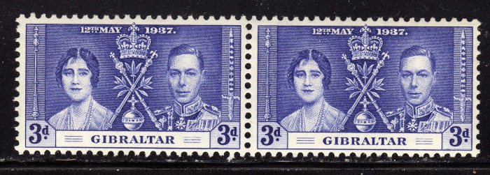 SC0TT# 106,- GIBRALTAR STAMPS KING GEORGE Vl CORONATION ISSUE