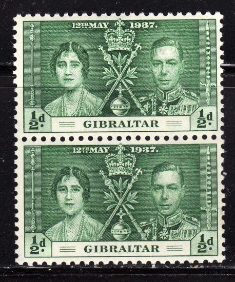 SC0TT# 104,- GIBRALTAR STAMPS KING GEORGE Vl CORONATION ISSUE