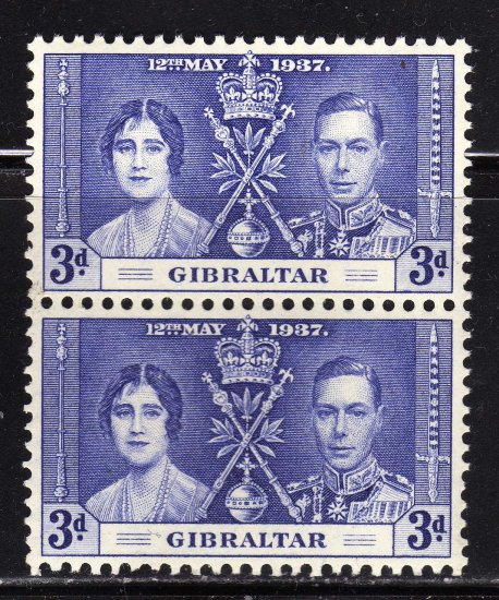 SC0TT# 106,- GIBRALTAR STAMPS KING GEORGE Vl CORONATION ISSUE