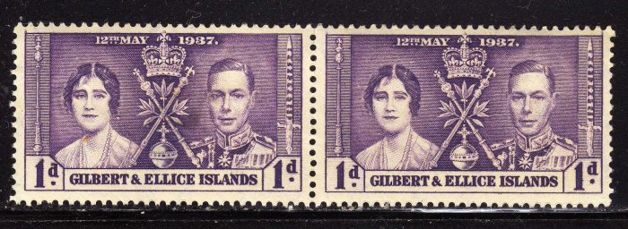 SC0TT# 37, GILBERT AND ELLICE ISLAND STAMPS KING GEORGE Vl CORONATION ISSUE