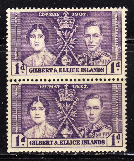 SC0TT# 37, GILBERT AND ELLICE ISLAND STAMPS KING GEORGE Vl CORONATION ISSUE