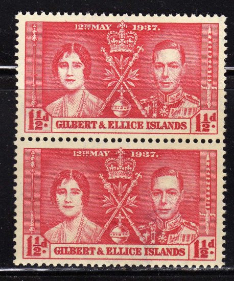 SC0TT# 38, GILBERT AND ELLICE ISLAND STAMPS KING GEORGE Vl CORONATION ISSUE