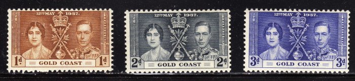 SC0TT# 112 113 114 GOLD COAST STAMPS KING GEORGE Vl CORONATION ISSUE