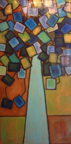 Square Flowers in Blue Vase