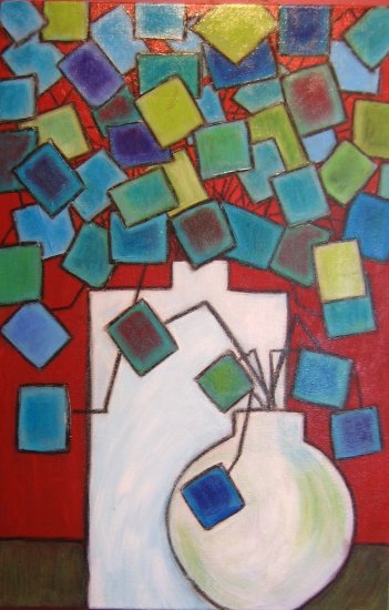 Square Flowers in White Vase, an original by Haught