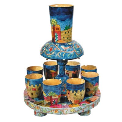 Hand-painted wooden Kidush Fountain by: Yair Emanuel