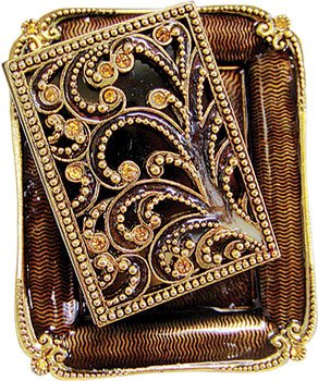 Ornate Shabbat Matchbox Set with Swarovsky Crystals - Gold / Brown