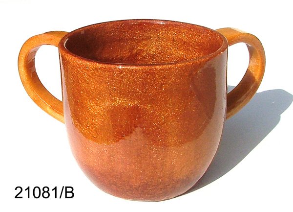 Polyresin Washcup, Caramel With Caramel Handles, By Ronit Akavia