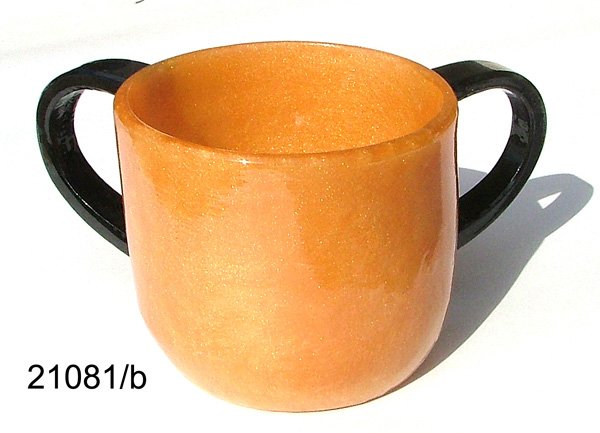 Polyresin Washcup, Gold With Black Handles, By Ronit Akavia