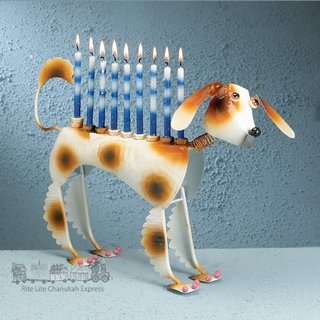 Muttel the Dog Hanukah Menorah - Hand Painted Metal