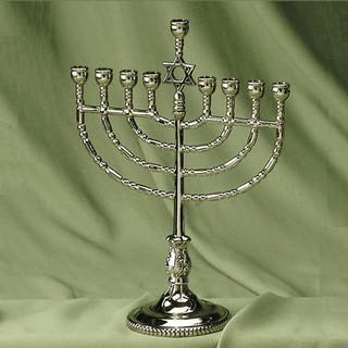 Traditional Star of David Menorah - Polished Nickleplated