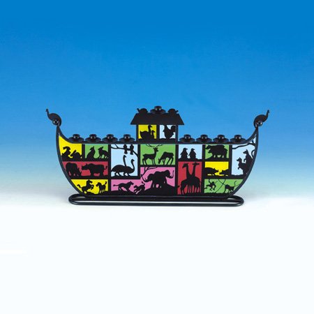 Window into Noahs Ark Chanukah Menorah, Glass and metal