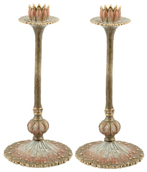Bridal Lotus Flower Candlesticks 8"
