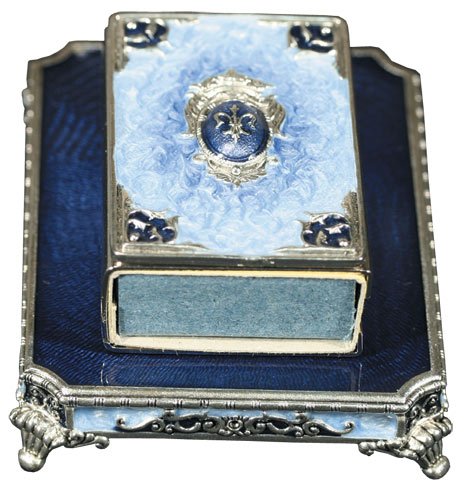 Light and Dark Blue Fleur-de-Lis Shabbat Matchbox Set, By Quest Designer Gifts