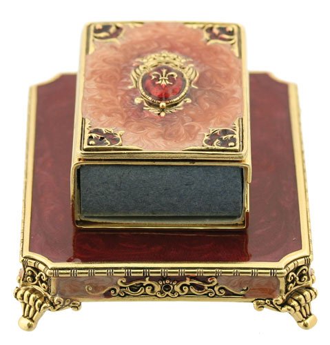 Rust and Gold Fleur-de-Lis Mini Designer Matchbox Set. By Quest Judaic Designer Gifts