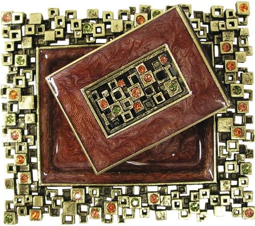 Modular Squares, Rust and Brass, Designer Shabbat Matchbox Set. By Quest Designer Judaica