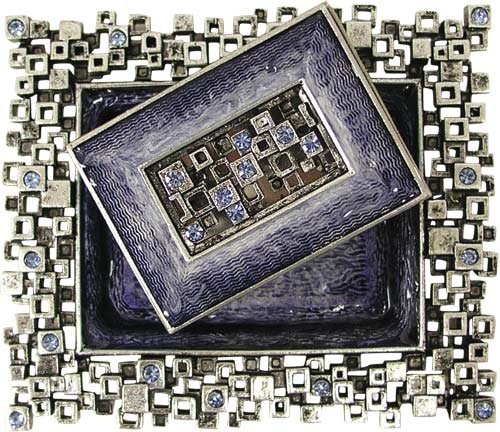 Modular Squares, Blue and Silver, Designer Shabbat Matchbox Set. By Quest Designer Judaica