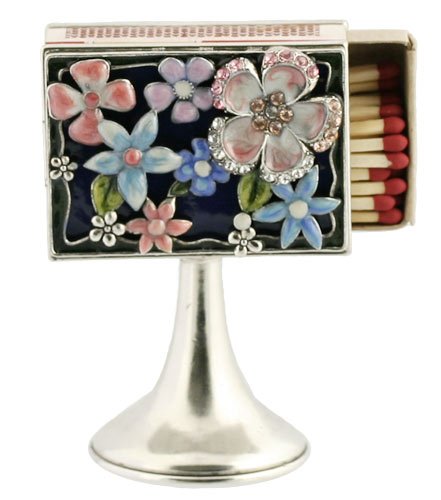 Beautiful Floral Shabbat Mini Matchbox on Stand with Swarovski Crystals. By Quest Designer Judaica
