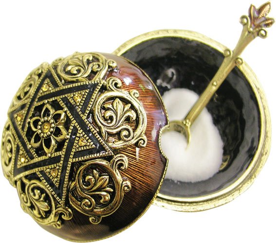 Star of David Salt Box, With spoon and Cover: Salmon Gold Color