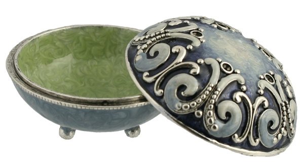 Scroll Style Salt Box, With spoon and Cover: Blue and Silver color