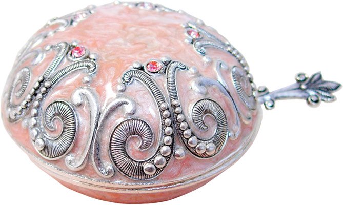 Scroll Style Salt Dish, With spoon and Cover: PInk and Silver Color