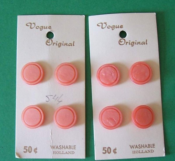2 cards vintage Vogue melon color marbled plastic buttons made in Holland