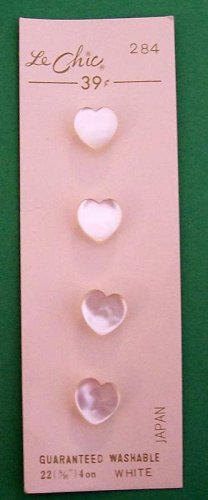 Vintage card of white pearlized heart buttons LeChic MOC made in Japan