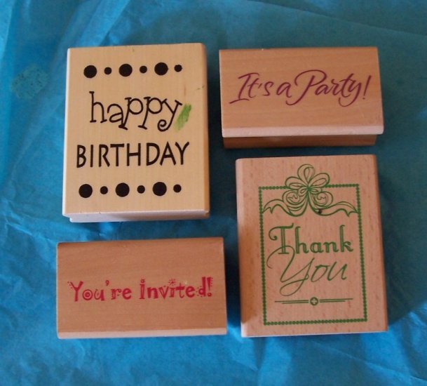 Set of 4 rubber stamps for party invitations
