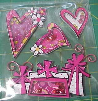 Pink hearts and gifts shaker style stickers for scrapbook greeting card altered art crafts