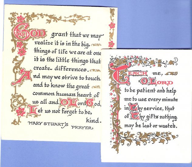 Pair of vintage Prayer prints scraps