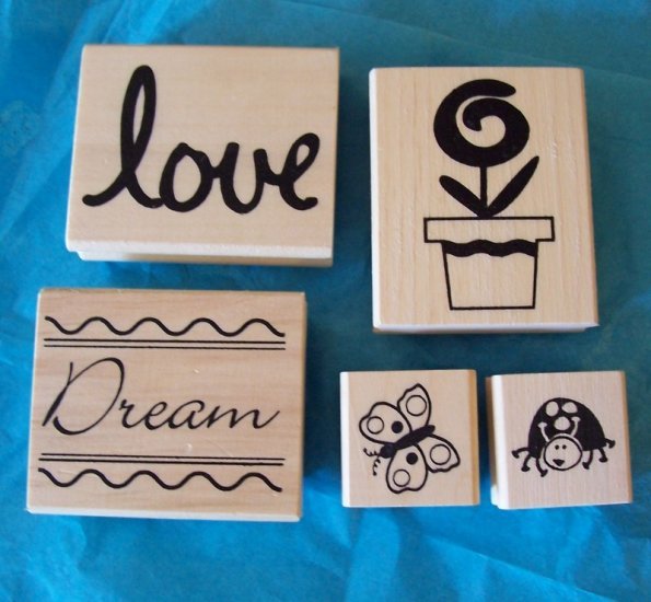 5 rubber stamps butterfly dream love flower butterfly ladybug NEW