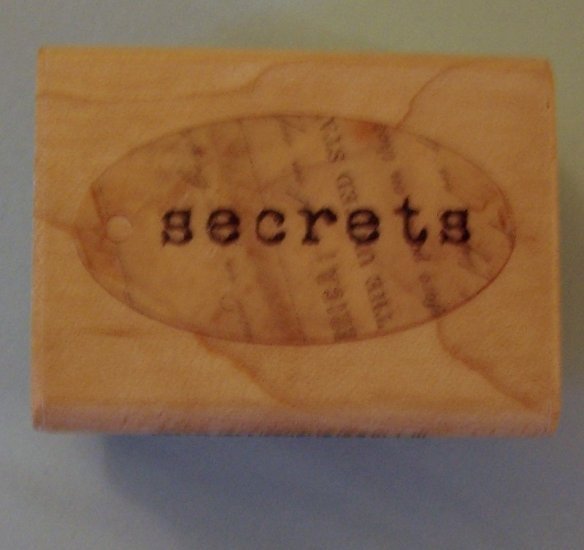 Mounted rubber stamp Secrets tag vintage style Inkadinkadoo
