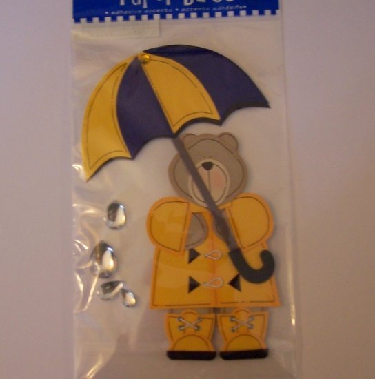 Paper Bliss teddy bear in raincoat embellishment for scrapbook greeting card altered art crafts