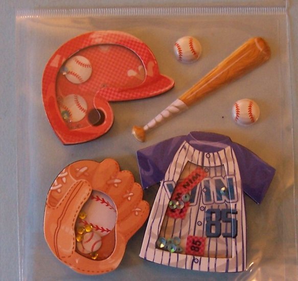 Little League baseball theme shakers and stickers for scrapbook greeting card altered art crafts