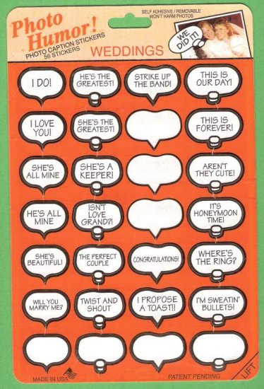 Wedding theme photo caption stickers includes blanks to add your own words