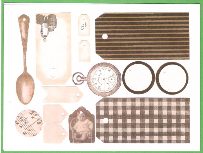 Vintage look clip art tags watches watch spoon etc