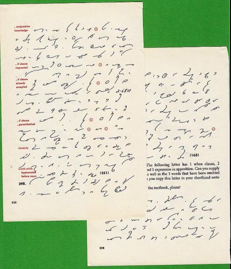 2 pages from 1950s Stenographers textbook for scrapbooks altered art crafts