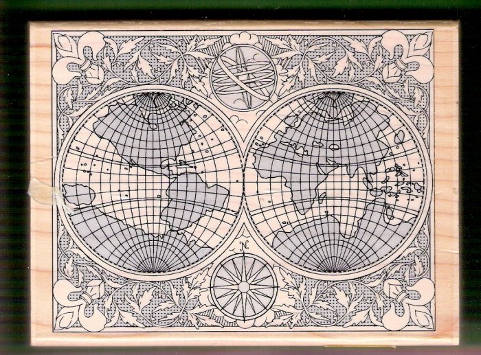 Mounted rubber stamp antique world map Stampabilities