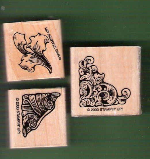 3 Vintage style flourish mounted rubber stamps Stampin Up