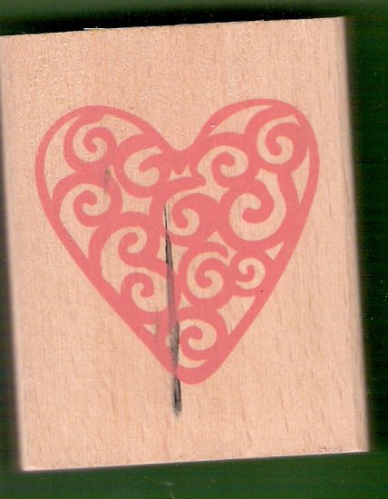 Large filigree heart mounted rubber stamp
