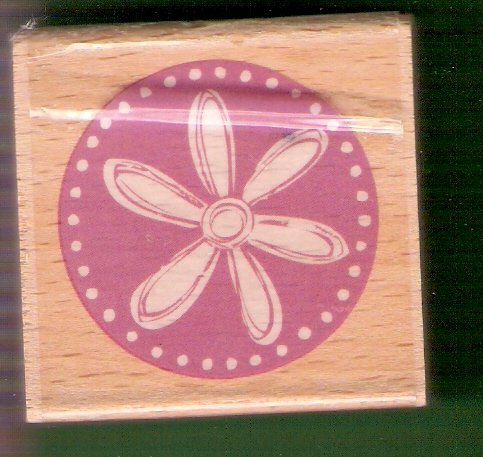 Flower in a circle mounted rubber stamp